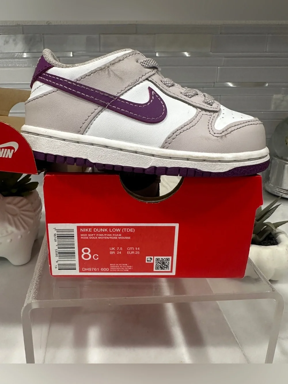 Nike Dunk Low Little Kids Sneakers White & Purple Size 8C w/ Box